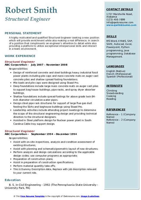 Structural Engineer Resume Example 10