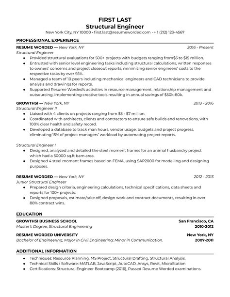 Structural Engineer Resume Example 2