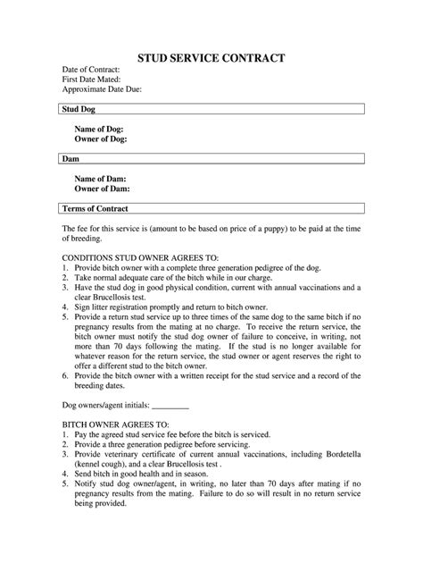 Stud Service Contract Template Example 10