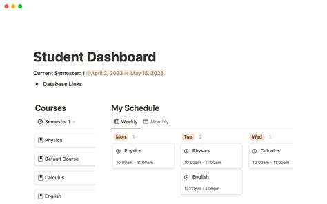 Student Dashboard Notion Template