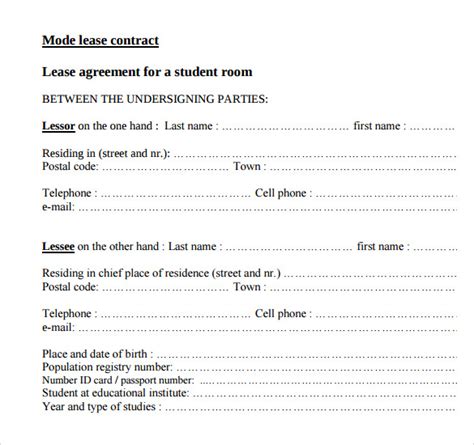 Student Lease Agreement Template