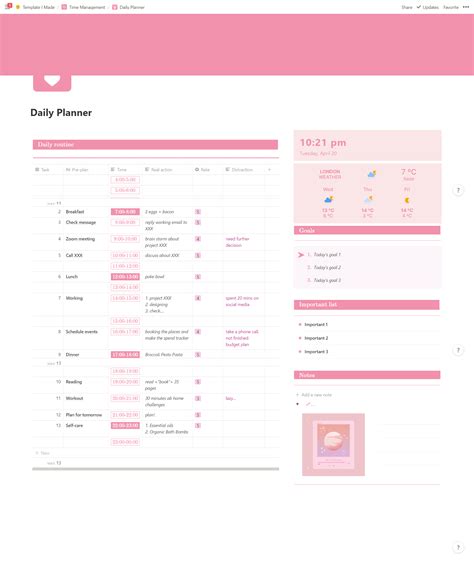 Student Notion Template for Time Management