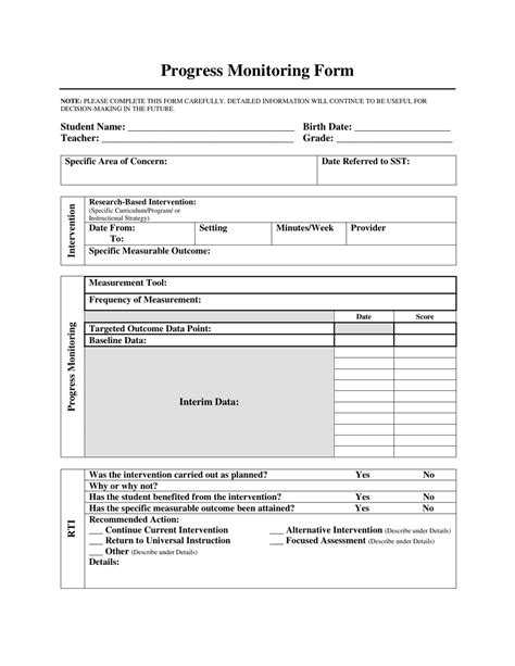 Student Progress Monitoring Form Example