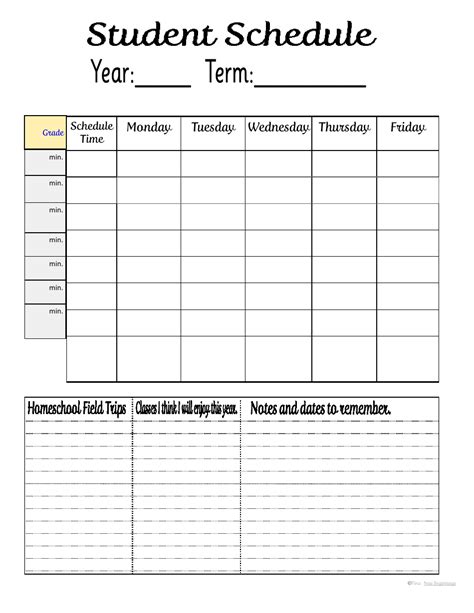 Student Schedule Template