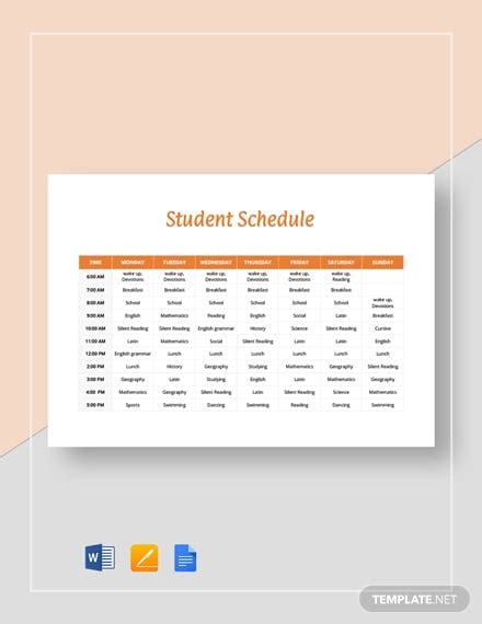 Student Schedule Template