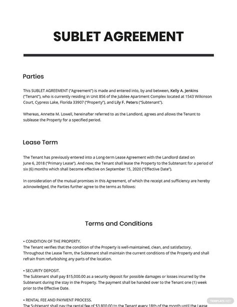 Student Sublease Agreement Template