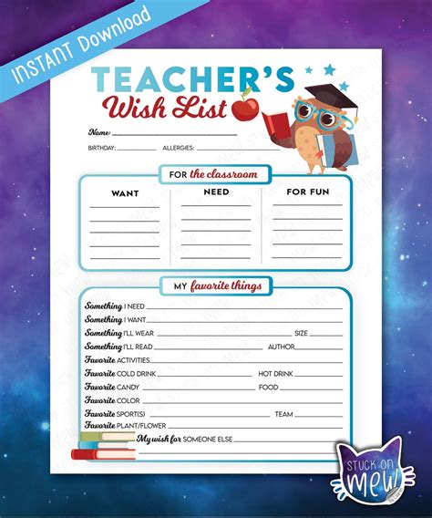 Student Wish List Printable