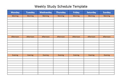 Study schedule template example