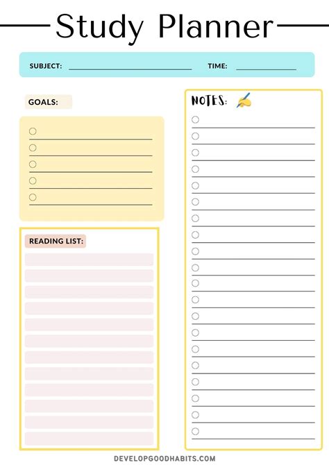 Study Schedule Template for College Students