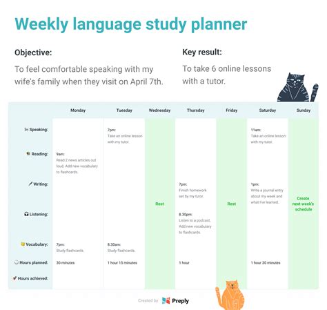 Study Schedule Template for Language Learners