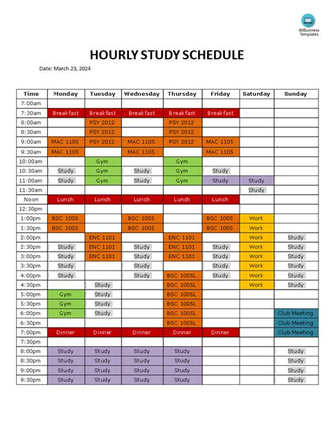 Study Schedule Template for Professionals