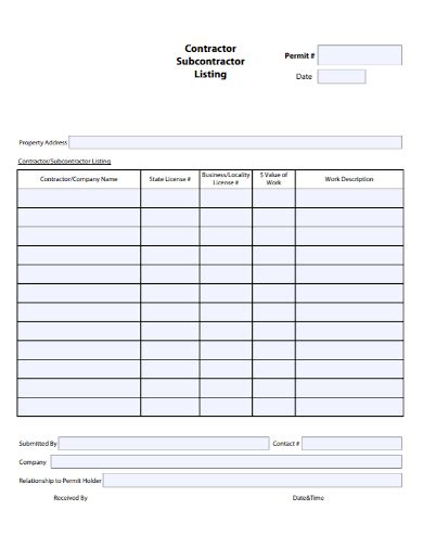 A subcontractor list template in Excel helps manage subcontractor details efficiently