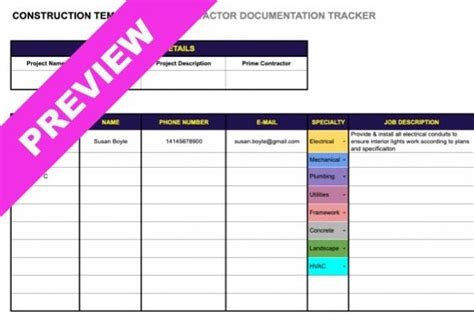 Creating a subcontractor list template in Excel