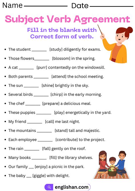 Subject Verb Agreement Exercises Printable Worksheets