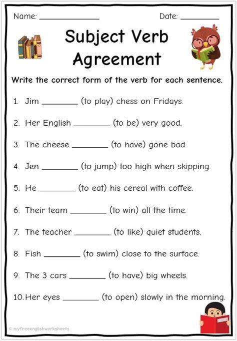 Subject Verb Agreement Exercises for Kids