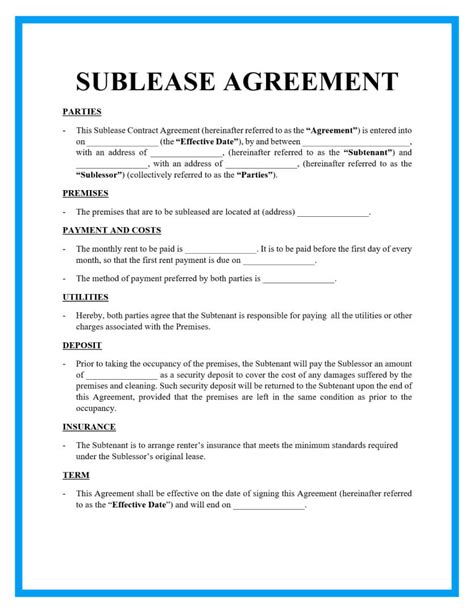 Sublease Agreement Template Example