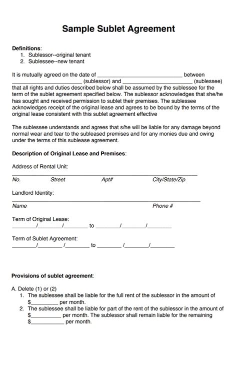 Sublease Agreement Template Excel