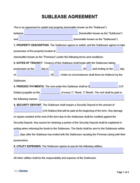 A sample fillable sublease agreement template