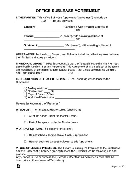 Sublease Agreement Template Free Download