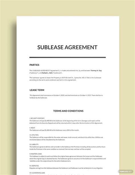 Sublease Agreement Template Google Docs