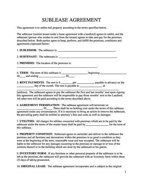 Sublet Agreement Template Example