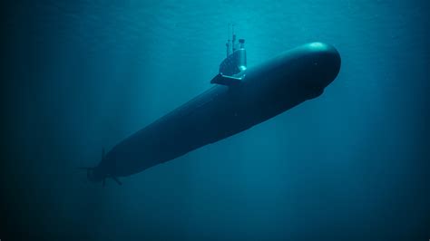 Submarine diving deep into the ocean