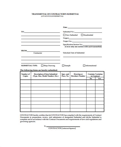 Submittal Transmittal Form Template