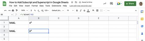 Subscript CHAR Function in Google Sheets