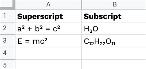 Subscript Formula in Google Sheets