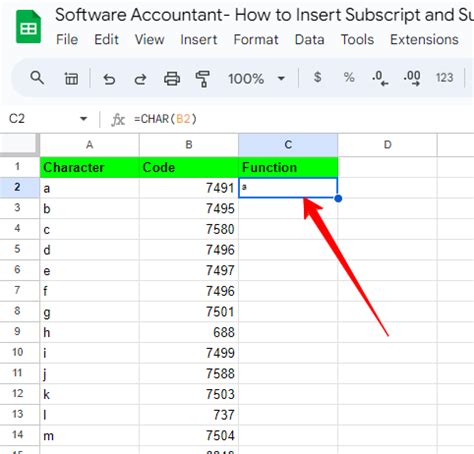 Subscript Formula Toolbar in Google Sheets