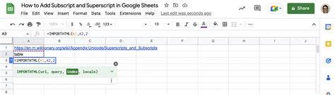 Subscript Google Sheets