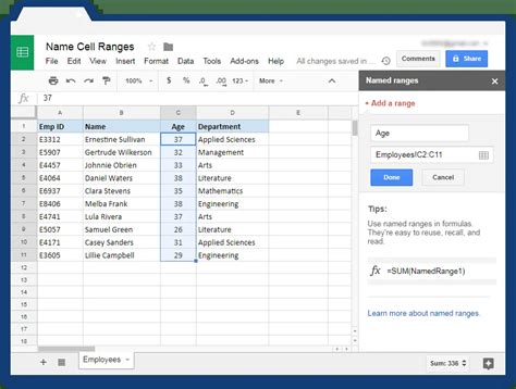 Subscript Range of Cells Toolbar in Google Sheets