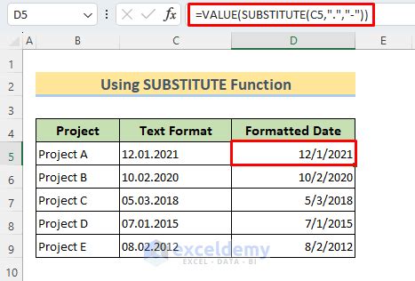 Using SUBSTITUTE function for date conversion