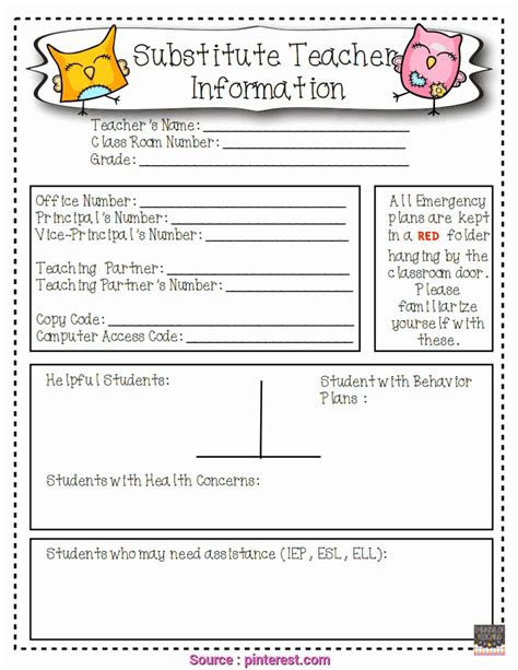 Substitute Teacher Lesson Plan Template