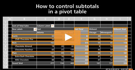 Example of using the SUBTOTAL function in a PivotTable