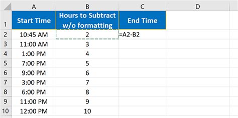 Subtract Hours in Excel Examples