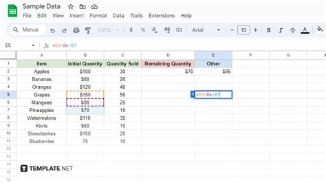 Subtracting multiple cells using a formula with multiple minus signs