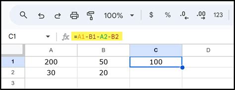 Subtracting multiple cells using the minus operator