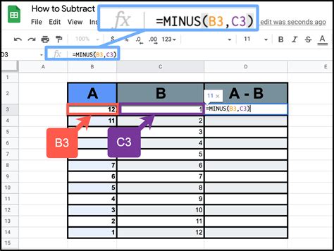 Subtraction formula using array in Google Sheets