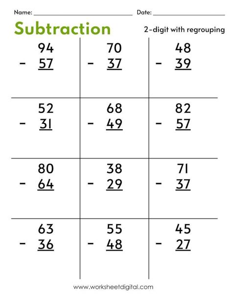 Subtraction with Regrouping Worksheet