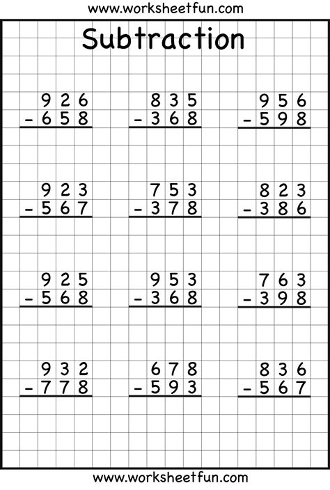 Subtraction with Regrouping Worksheets