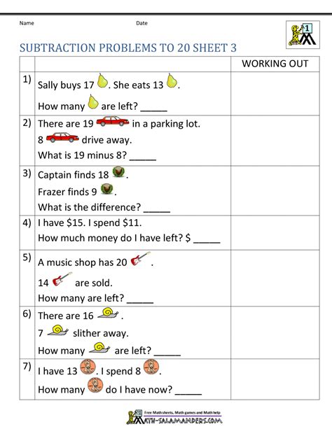 Image of subtraction word problems