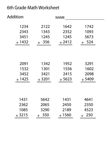 Subtraction worksheets for 6th grade