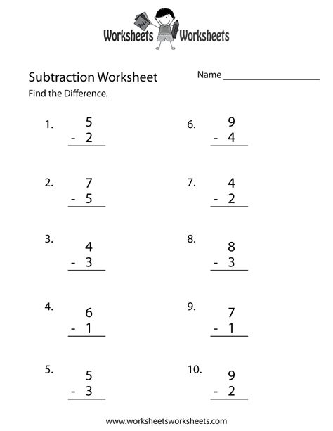 Free subtraction worksheets to print