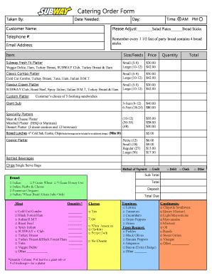 Subway Form for Catering