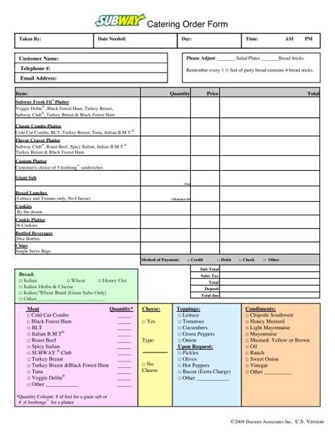 Subway Form for Parties