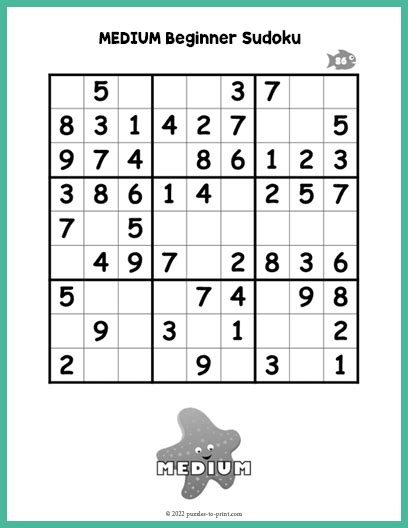 Sudoku for beginners: medium puzzles