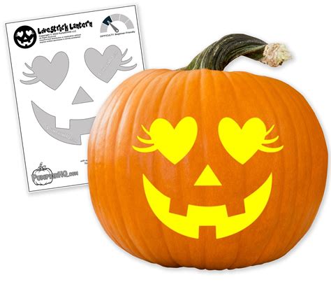 Sugar skull heart-shaped eyes pumpkin carving template