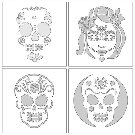 Sugar skull pumpkin carving template patterns