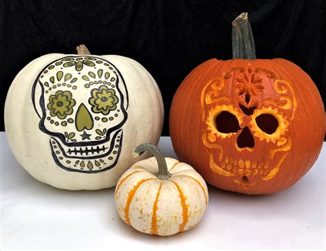 Sugar Skull Pumpkin with Flowers and Ribbons